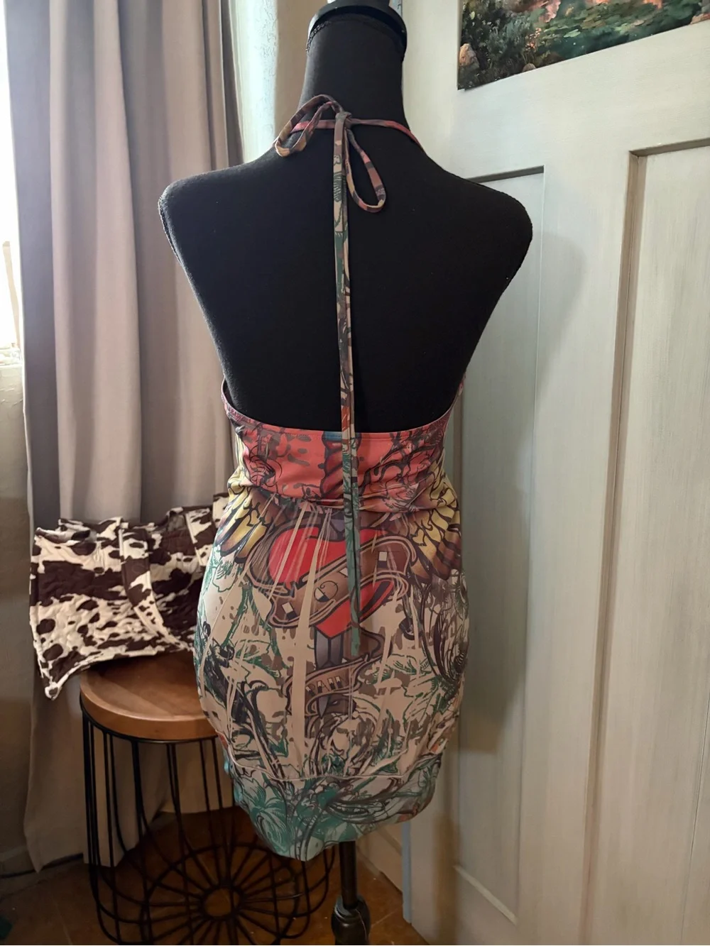 L8teR Pink Multi-Color Printed Halter Dress